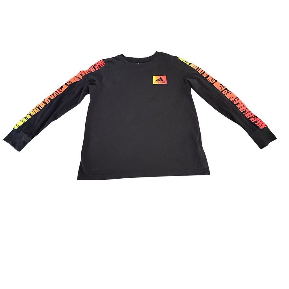 Adidas Kids Black Long Sleeve Tee with Vibrant Sleeve Accents - size S (8)